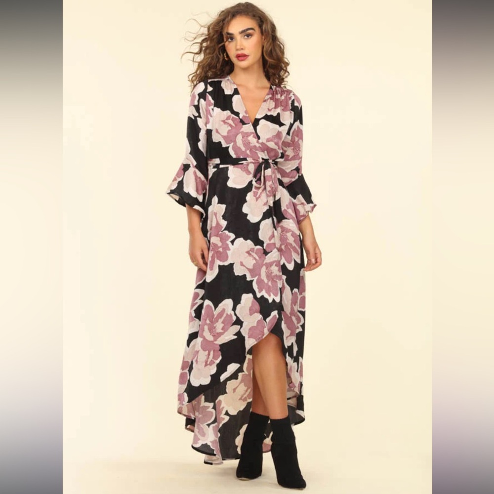 Veronica M Romano Wrap Maxi Dress With Bell Sleeve